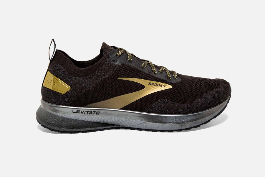 Levitate 4 Road Brooks Running Shoes NZ Mens - Black/Gold - BVUJPD-370